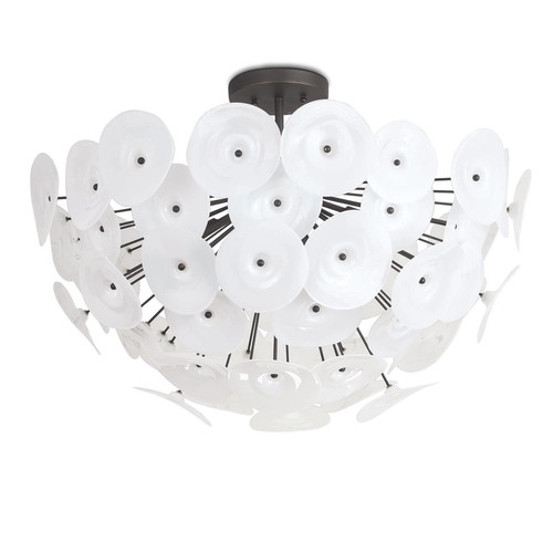 White flush mount with individual white and black poppy flowers